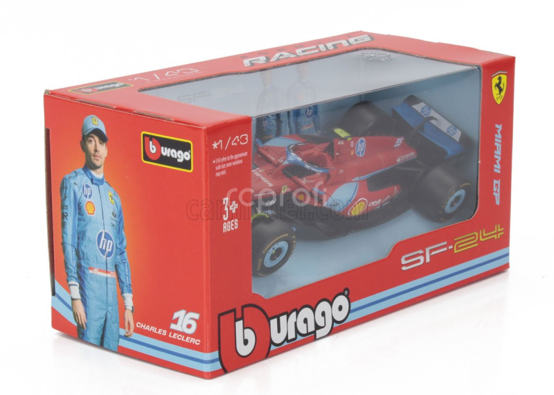 Bburago Ferrari F1  Sf-24 Team Scuderia Ferrari N 55 5th Miami Gp 2024 Carlos Sainz 1:43 Červená Černá Světle Modrá