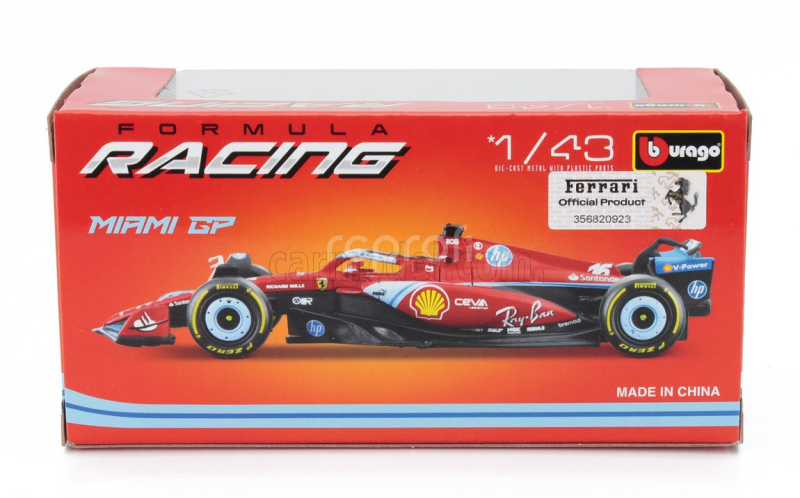 Bburago Ferrari F1  Sf-24 Team Scuderia Ferrari N 55 5th Miami Gp 2024 Carlos Sainz 1:43 Červená Černá Světle Modrá