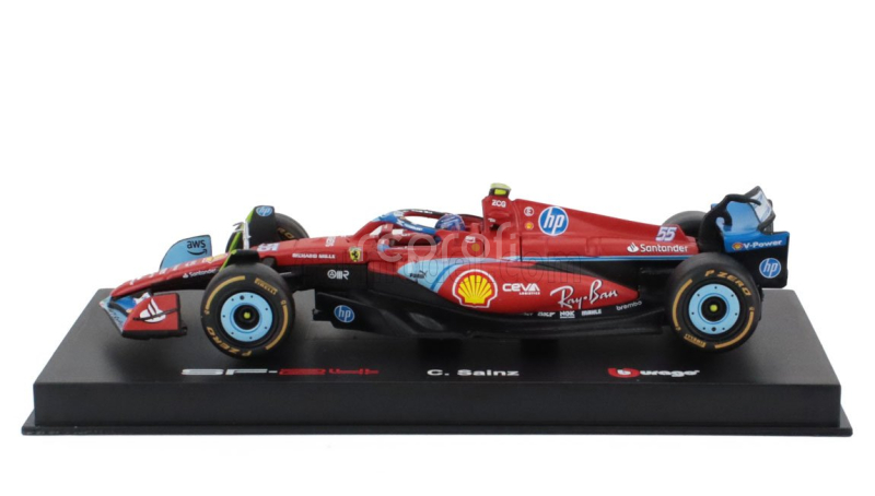 Bburago Ferrari F1  Sf-24 Team Scuderia Ferrari N 55 5th Miami Gp 2024 Carlos Sainz - With Pilot And Showcase 1:43 Červená Černá Světle Modrá
