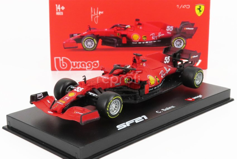 Bburago Ferrari F1 Sf21  Team Scuderia Ferrari Mission Winnow N 55 Season 2021 Carlos Sainz Jr.  - Con Pilota E Vetrina - With Pilot And Showcase 1:43 Red