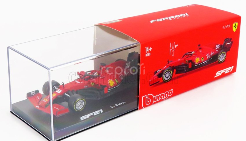 Bburago Ferrari F1 Sf21  Team Scuderia Ferrari Mission Winnow N 55 Season 2021 Carlos Sainz Jr.  - Con Pilota E Vetrina - With Pilot And Showcase 1:43 Red