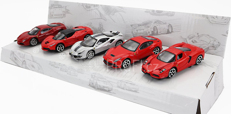 Bburago Ferrari Set 5x 488 Gtb - Enzo - 488 Pista - F-12 Berlinetta - Laferrari 1:64 Červená Stříbrná