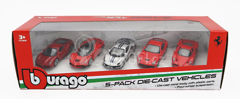 Bburago Ferrari Set 5x 488 Gtb - Enzo - 488 Pista - F-12 Berlinetta - Laferrari 1:64 Červená Stříbrná