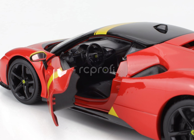 Bburago Ferrari Sf90 Stradale Hybrid 1000hp N 50 24h Le Mans Livery - Con Vetrina - With Showcase - Exclusive Carmodel 1:18 Červená Žlutá