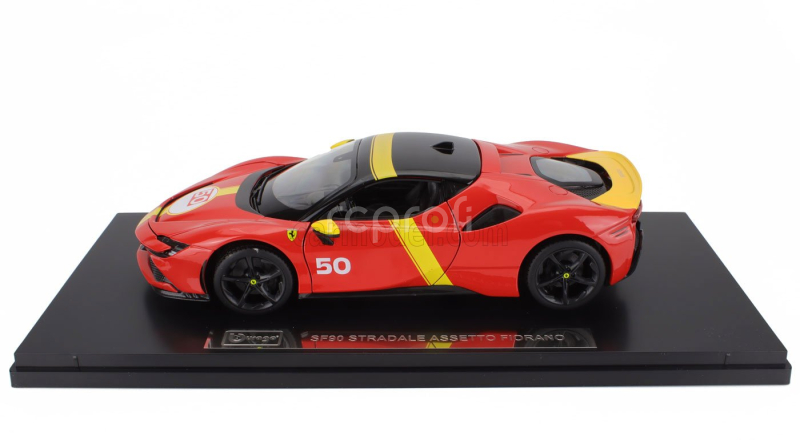 Bburago Ferrari Sf90 Stradale Hybrid 1000hp N 50 24h Le Mans Livery - Con Vetrina - With Showcase - Exclusive Carmodel 1:18 Červená Žlutá