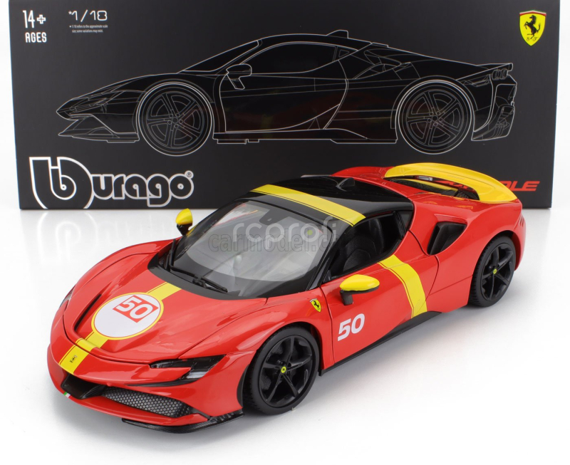 Bburago Ferrari Sf90 Stradale Hybrid 1000hp N 50 24h Le Mans Livery - Con Vetrina - With Showcase - Exclusive Carmodel 1:18 Červená Žlutá