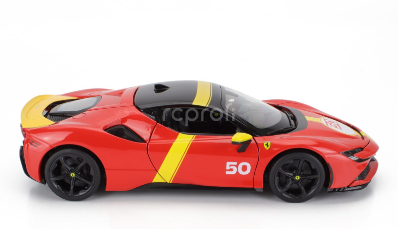 Bburago Ferrari Sf90 Stradale Hybrid 1000hp N 50 24h Le Mans Livery - Con Vetrina - With Showcase - Exclusive Carmodel 1:18 Červená Žlutá