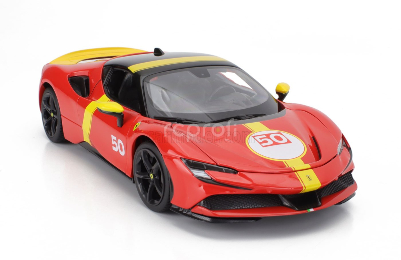 Bburago Ferrari Sf90 Stradale Hybrid 1000hp N 50 24h Le Mans Livery - Con Vetrina - With Showcase - Exclusive Carmodel 1:18 Červená Žlutá