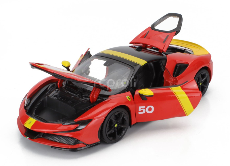 Bburago Ferrari Sf90 Stradale Hybrid 1000hp N 50 24h Le Mans Livery - Con Vetrina - With Showcase - Exclusive Carmodel 1:18 Červená Žlutá