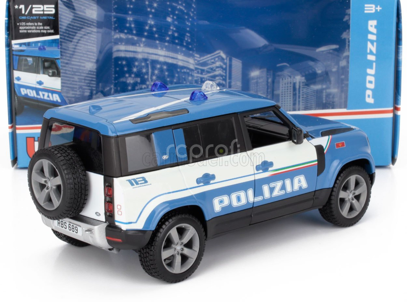 Bburago Land rover New Defender 110 Polizia 2020 1:25 Světle Modrá
