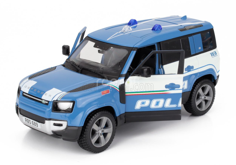Bburago Land rover New Defender 110 Polizia 2020 1:25 Světle Modrá