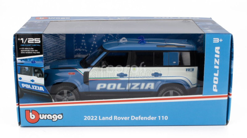 Bburago Land rover New Defender 110 Polizia 2020 1:25 Světle Modrá