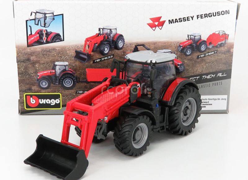 Bburago Massey ferguson 8740s Tractor With Front Loader Scraper 1:50 Red