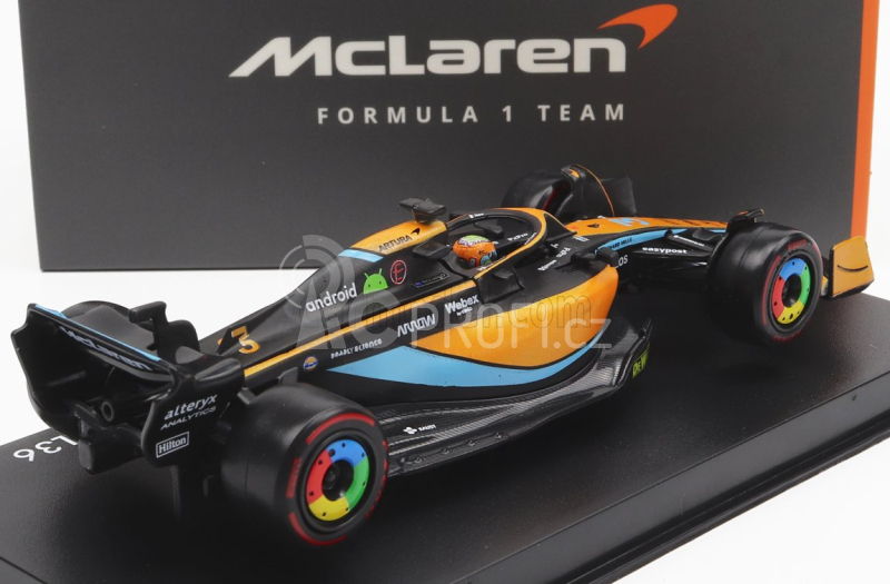 Bburago Mclaren F1  Mcl36 Mercedes Team Mclaren N 3 Australian Gp 2022 Daniel Ricciardo - With Helmet And Plastic Showcase 1:43 Oranžová Světle Modrá