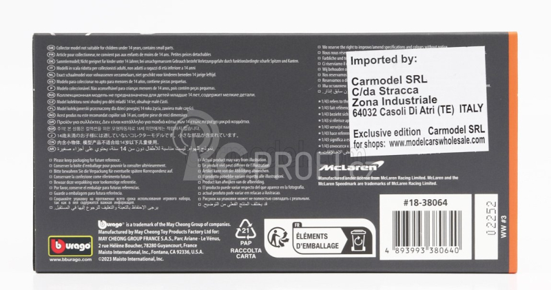 Bburago Mclaren F1  Mcl36 Mercedes Team Mclaren N 3 Australian Gp 2022 Daniel Ricciardo - With Helmet And Plastic Showcase 1:43 Oranžová Světle Modrá