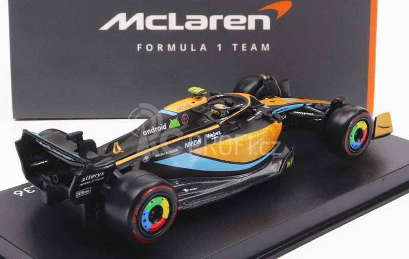 Bburago Mclaren F1  Mcl36 Mercedes Team Mclaren N 4 Australian Gp 2022 Lando Norris - With Helmet And Plastic Showcase 1:43 Oranžová Světle Modrá