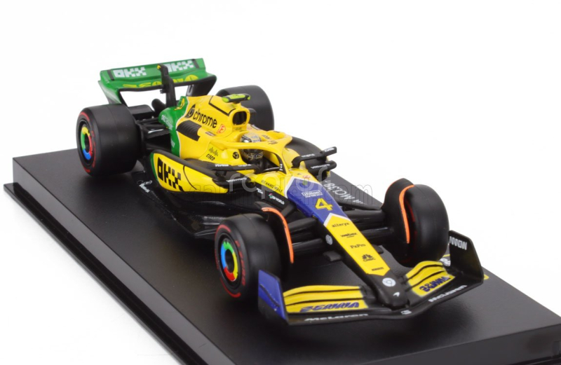Bburago Mclaren F1  Mcl38 Team Mclaren N 4 4th Monaco Gp (senna 30th Anniversary) 2024 Lando Norris - With Pilot And Showcase 1:43 Žlutá Zelená Černá