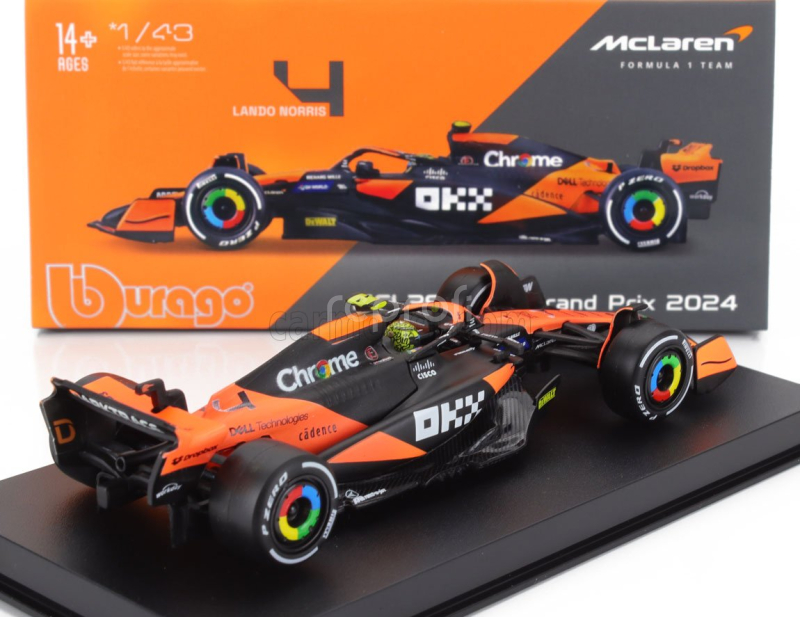 Bburago Mclaren F1  Mcl38 Team Mclaren N 4 Winner Miami Gp 2024 First F1 Victory Lando Norris - With Pilot And Showcase 1:43 Oranžová Černá