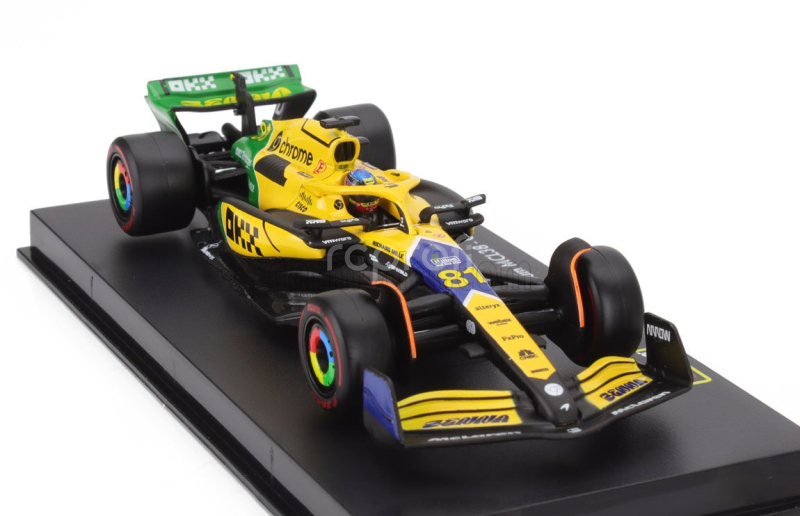 Bburago Mclaren F1  Mcl38 Team Mclaren N 81 2nd Monaco Gp (senna 30th Anniversary) 2024 Oscar Piastri - With Pilot And Showcase 1:43 Žlutá Zelená Černá