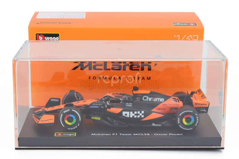 Bburago Mclaren F1  Mcl38 Team Mclaren N 81 Miami Gp 2024 Oscar Piastri - With Pilot And Showcase 1:43 Oranžová Černá