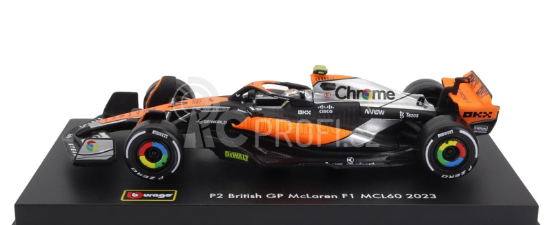 Bburago Mclaren F1  Mcl60 Team Mclaren N 4 2nd British Gp 2023 Lando Norris - Con Pilota E Vetrina - With Pilot And Showcase 1:43 Oranžová Černá Chrom