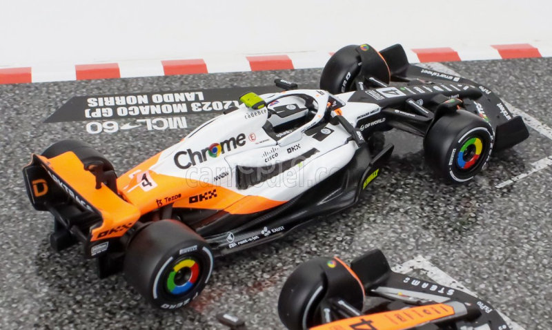 Bburago Mclaren F1  Set 4x - Team Mclaren Mcl36 N 4 Abu Dhabi Gp 2022 - Mcl60 N 4 Singapore Gp - Monaco Gp - British Gp 2023 Lando Norris 1:43 Oranžová Černá Bílá