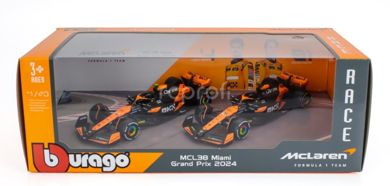 Bburago Mclaren Set F1  2x Mcl38 Team Mclaren N 4 Season 2024 Lando Norris + N 81 Season 2024 Oscar Piastri 1:43 Oranžová Černá
