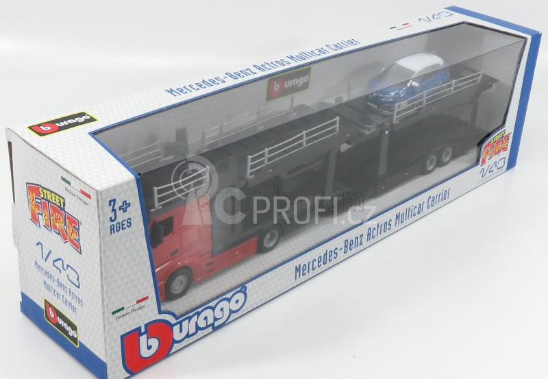 Bburago Mercedes benz Actros 2 2545 Truck Car Transporter 2016 With Renault Captur 1:43 Červená Černá