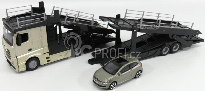 Bburago Mercedes benz Actros 2 2545 Truck Car Transporter 2016 + Volkswagen Polo Gti 1:43