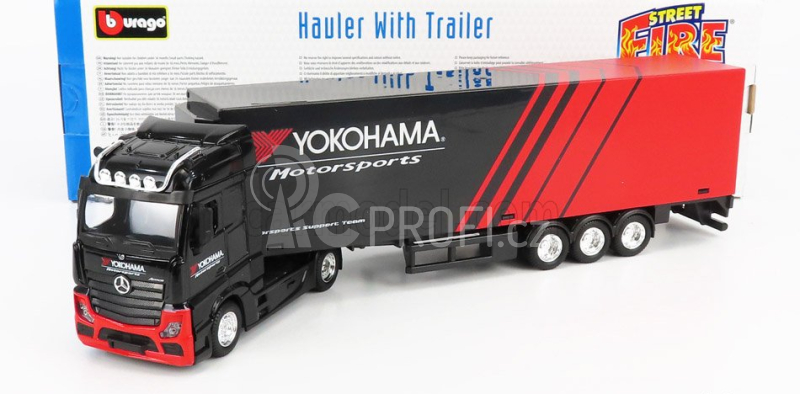 Bburago Mercedes benz Actros 2 Gigaspace Truck Yokohama Tires 2016 1:43 Černá Červená