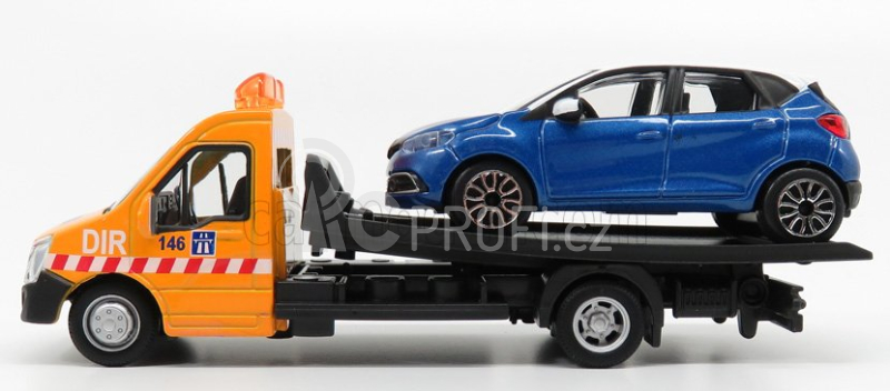 Bburago Mercedes benz Sprinter Soccorso Stradale With Renault Captur - Carro Attrezzi - Wrecker Road Service 1:43 Žlutá Modrá