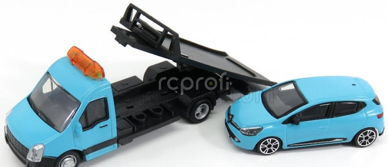Bburago Mercedes benz Sprinter Soccorso Stradale With Renault Clio Iv 4-door 2013 - Carro Attrezzi - Wrecker Road Service 1:43 Světle Modrá