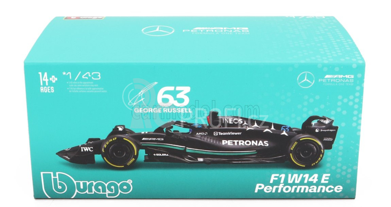 Bburago Mercedes gp F1 W14 Team Mercedes-amg Petronas F1 N 63 1:43, černá