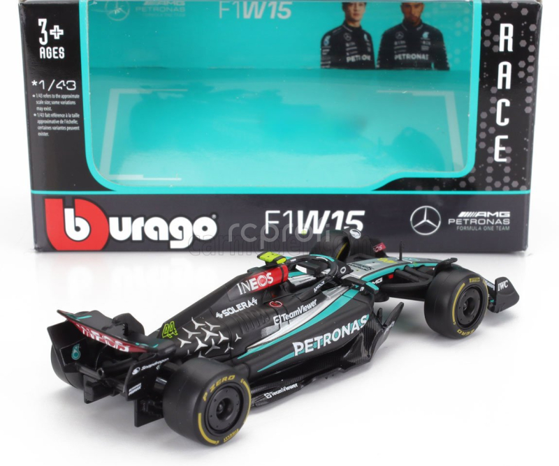 Bburago Mercedes gp F1  W15 Eq Performance Team Amg Petronas Motorsport N 44 Season 2024 Lewis Hamilton 1:43 Černá Stříbrná Zelená