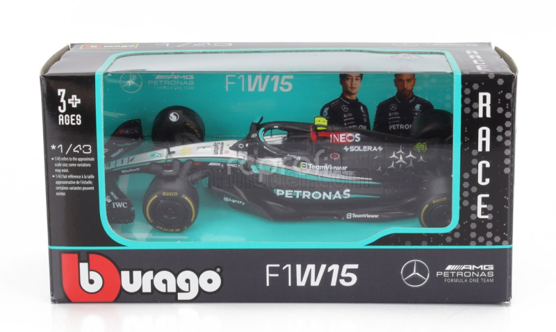 Bburago Mercedes gp F1  W15 Eq Performance Team Amg Petronas Motorsport N 44 Season 2024 Lewis Hamilton 1:43 Černá Stříbrná Zelená