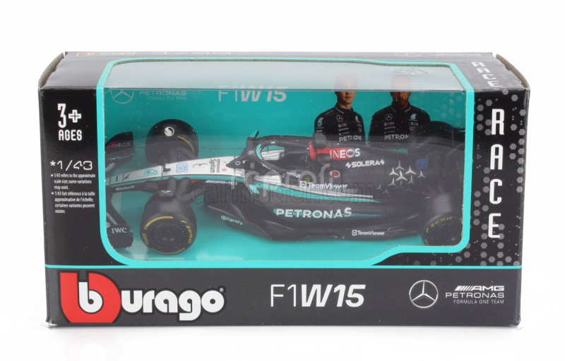 Bburago Mercedes gp F1  W15 Eq Performance Team Amg Petronas Motorsport N 63 Season 2024 George Russell 1:43 Černá Stříbrná Zelená