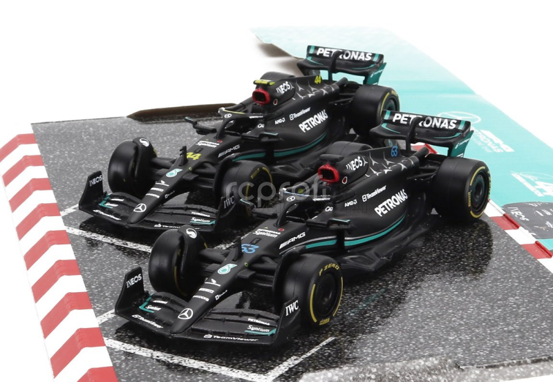 Bburago Mercedes gp Set F1 2x W14 Team Mercedes-amg Petronas Formula One N 44 Season 2023 Lewis Hamilton + N 63 Season 2023 George Russell 1:43 Matt Black