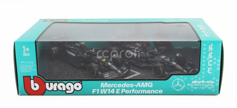 Bburago Mercedes gp Set F1 2x W14 Team Mercedes-amg Petronas Formula One N 44 Season 2023 Lewis Hamilton + N 63 Season 2023 George Russell 1:43 Matt Black