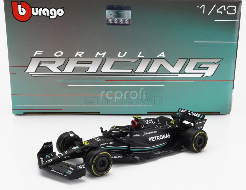 Bburago Mercedes gp Set F1  4x W14 Team Mercedes-amg Petronas Formula One N 44 Season 2023 Lewis Hamilton - N 63 Season 2023 George Russell - W13 N 44 Season 2022 Lewis Hamilton - W12 N 44 Season 2021 Lewis Hamilton 1:43 Matná Černá Stříbrná