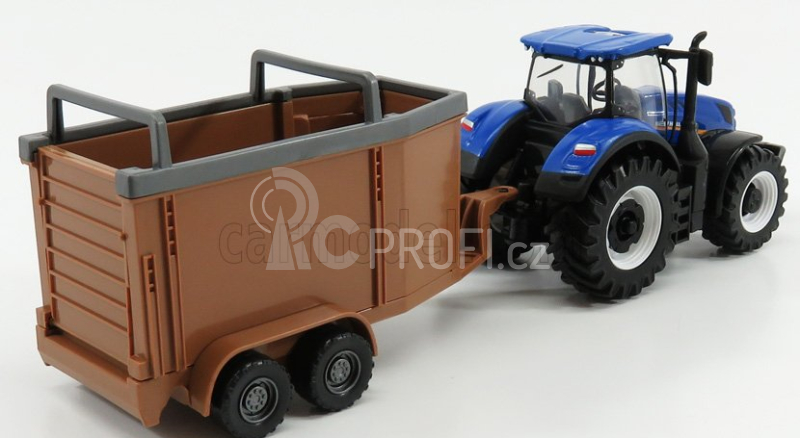 Bburago New holland T7.315 Tractor + Livestock Forwarder 1:50 Modrá Hnědá