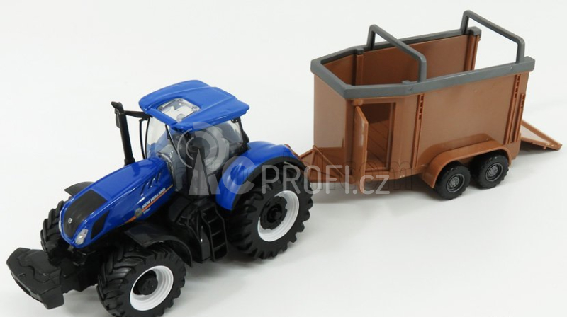 Bburago New holland T7.315 Tractor + Livestock Forwarder 1:50 Modrá Hnědá