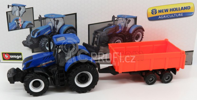 Bburago New holland T7.315 Tractor + Tipping Trailer 1:50 Modrá Červená