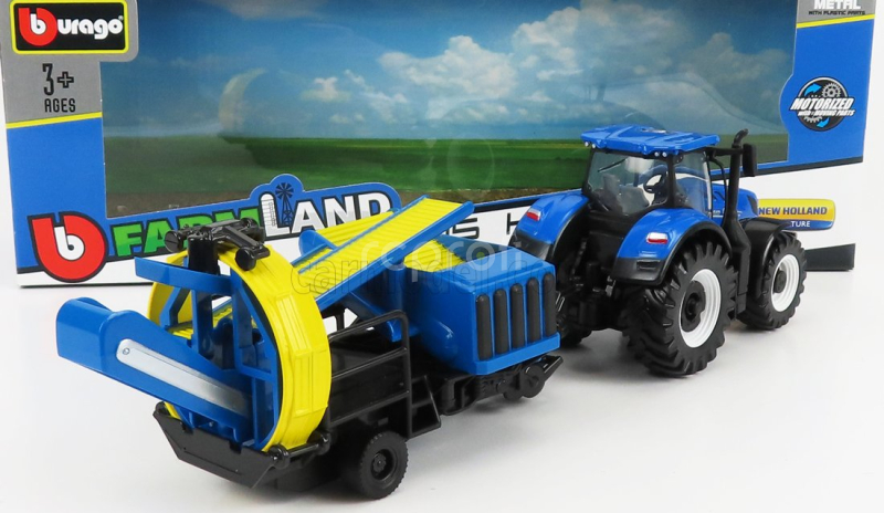 Bburago New holland T7.315 Tractor With Cultivator Trailer 2016 1:50 Blue