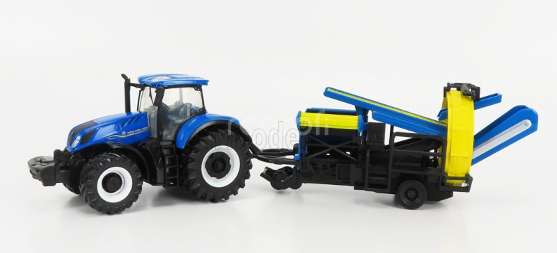 Bburago New holland T7.315 Tractor With Cultivator Trailer 2016 1:50 Blue