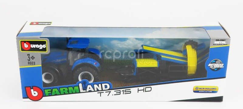 Bburago New holland T7.315 Tractor With Cultivator Trailer 2016 1:50 Blue