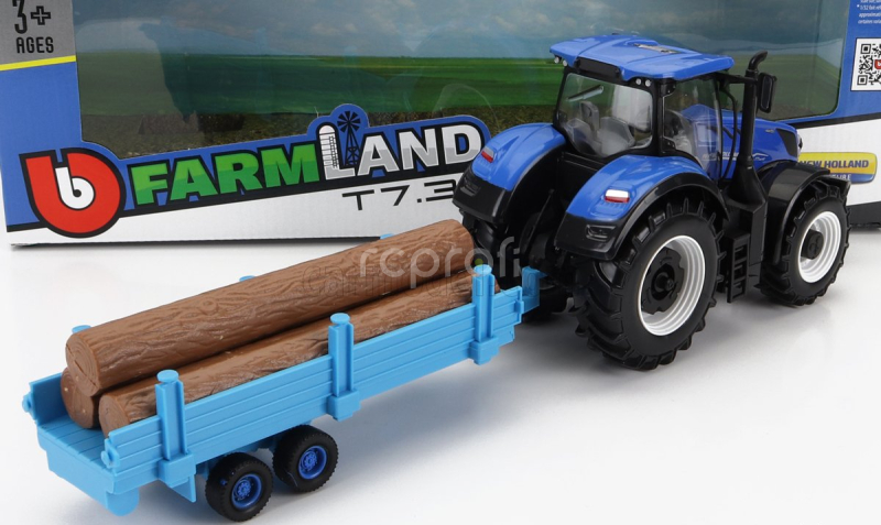 Bburago New holland T7.315 Tractor With Logs Of Wood Trailer 2018 1:32 Blue