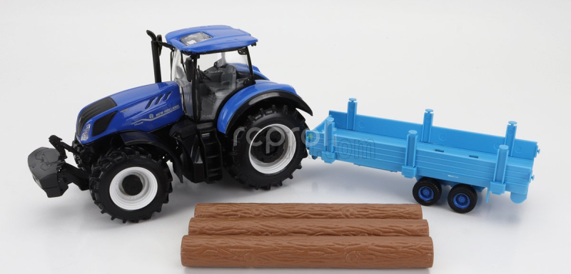 Bburago New holland T7.315 Tractor With Logs Of Wood Trailer 2018 1:32 Blue