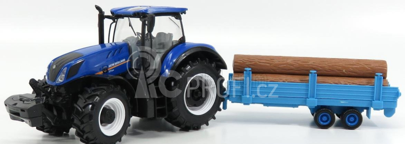 Bburago New holland T7hd Tractor With Trailer Trunk Transport - Trasporto Tronchi 1:32 Blue