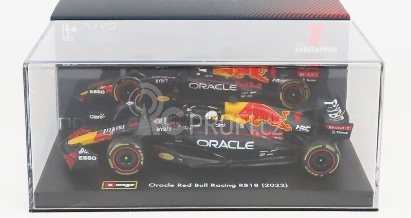 Bburago Red bull F1  Rb18 Team Oracle Red Bull Racing N 1 World Champion Season 2022 Max Verstappen - With Helmet And Plastic Showcase 1:43 Matná Modrá Žlutá Červená