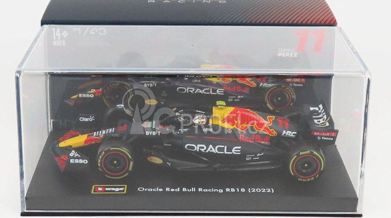 Bburago Red bull F1  Rb18 Team Oracle Red Bull Racing N 11 Season 2022 Sergio Perez - With Helmet And Plastic Showcase 1:43 Matná Modrá Žlutá Červená